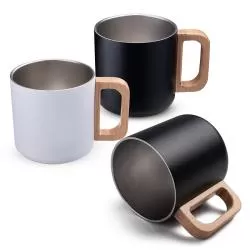 Caneca Térmica com Alça em Madeira